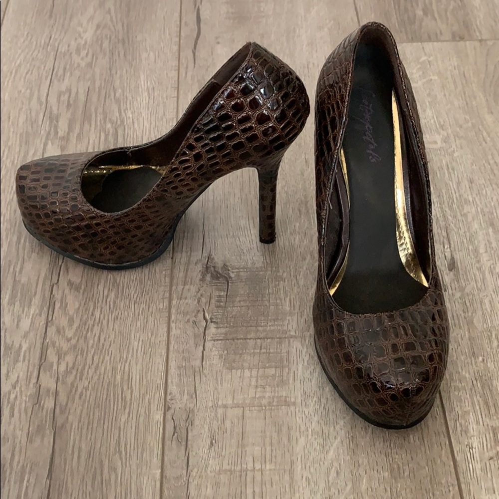 Shoe Dazzle Brown Patterned Heels - image 2